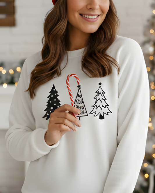 Women’s White Christmas Tree Graphic Sweatshirt – Festive Holiday Pullover