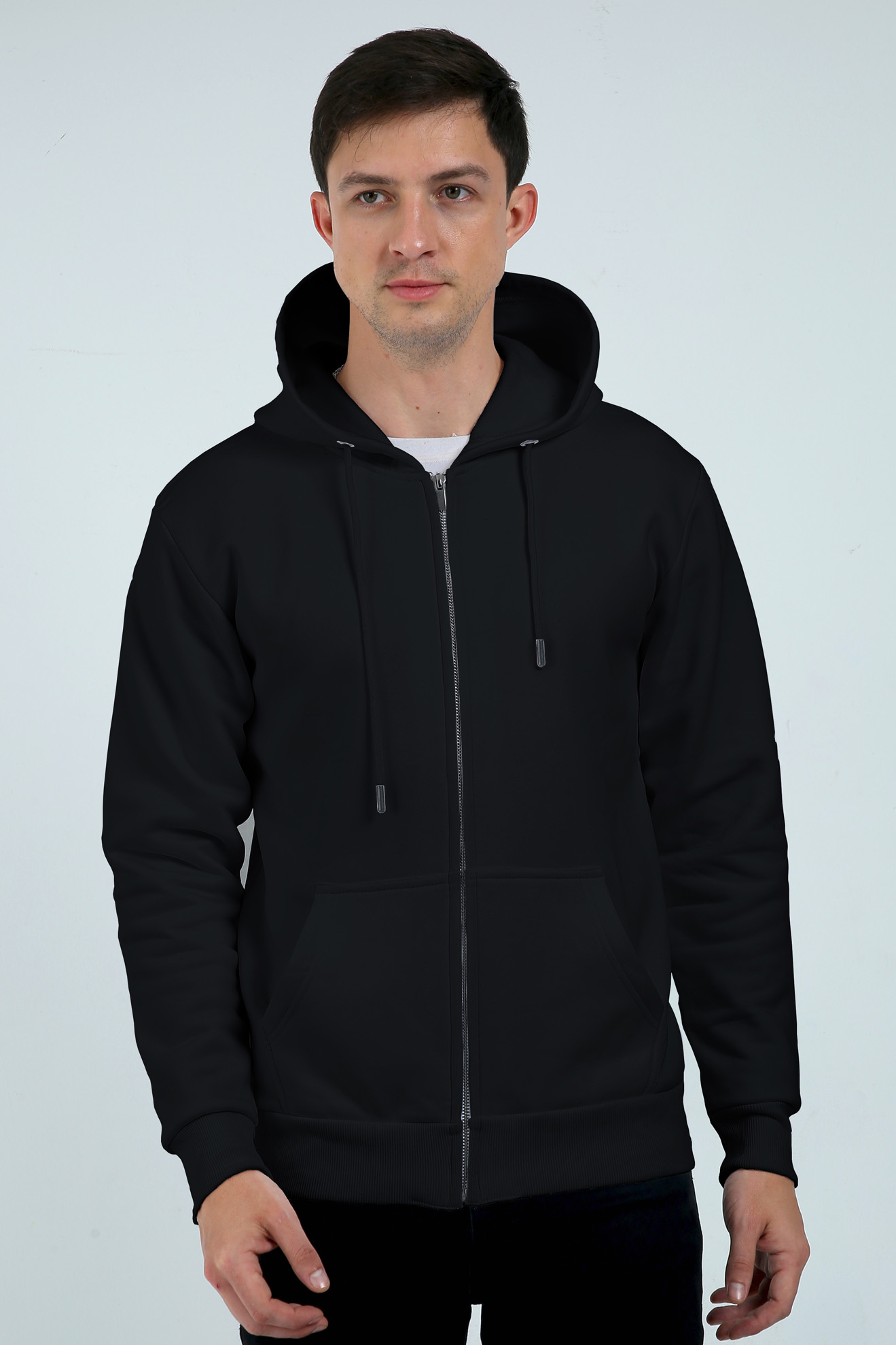 Unisex Zip Hoodie-White Color-Black Bear