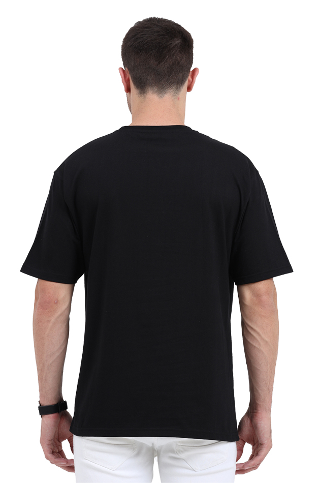 Unisex Oversized Standard Printed Round Neck Cotton T-Shirt-Black Color-White Bear