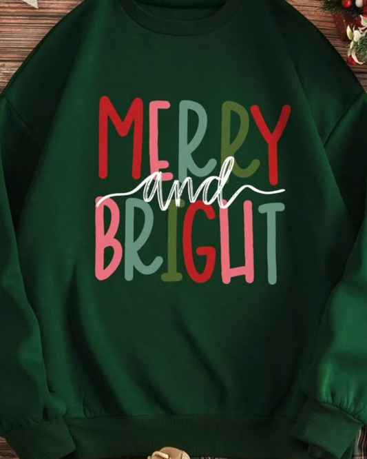 Unisex Oversized Merry and Bright Christmas Sweatshirt – Festive Unisex Holiday Sweatshirt
