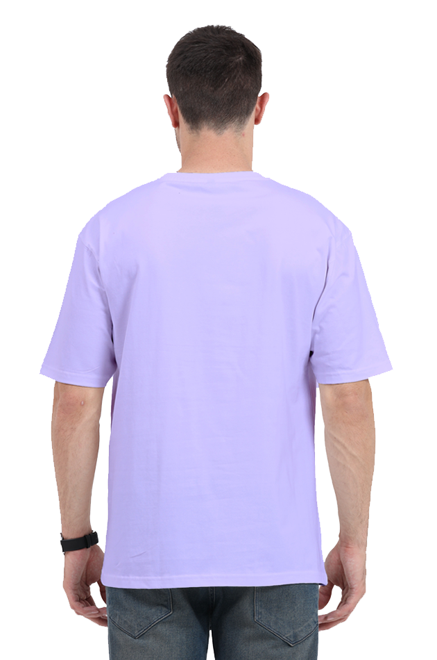 Unisex Oversized Standard Printed Round Neck Cotton T-Shirt-Lavender Color-White Bear