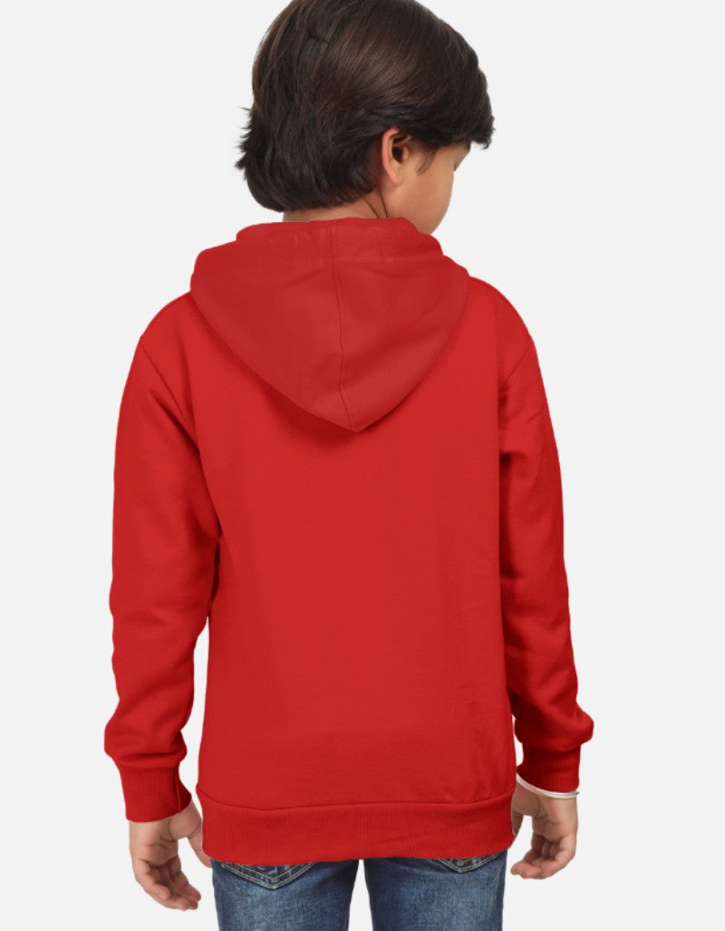 Kids Solid Red Hoodie-Red Color-White Bear