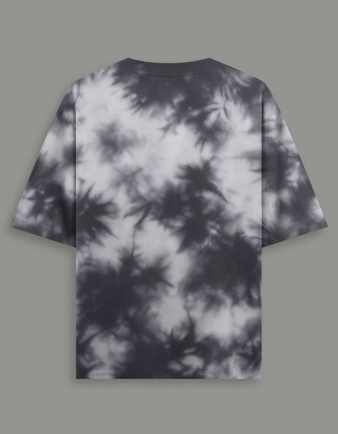 Men & Women Tie Dye Oversized T-Shirt-Black & White Color- White Bear