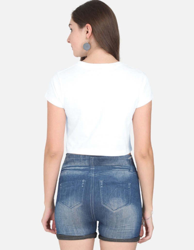 Women solid Crop Top-White color-White Bear