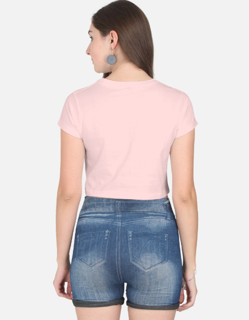 Women solid Crop Top-Baby Pink color-White Bear