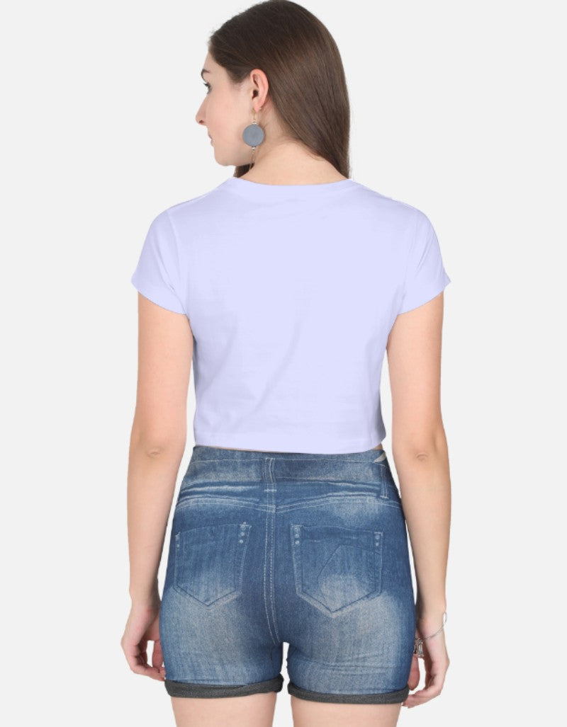 Women solid Crop Top-Lavender color-White Bear