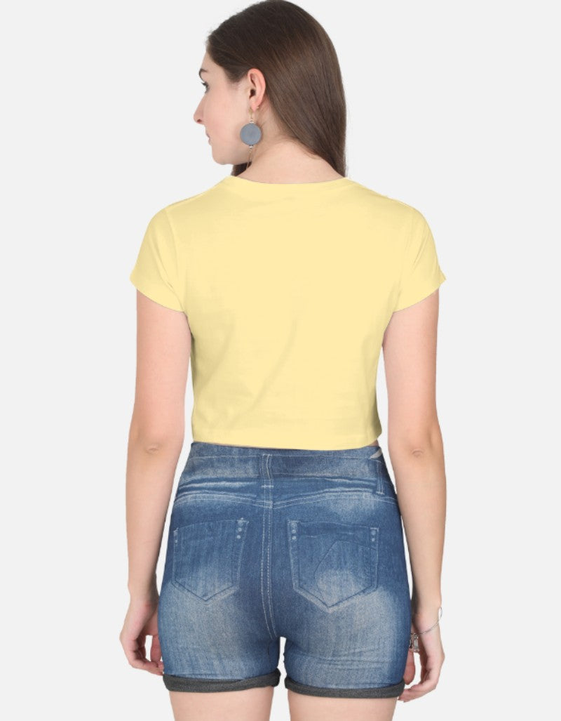 Women solid Crop Top-Beige color-White Bear