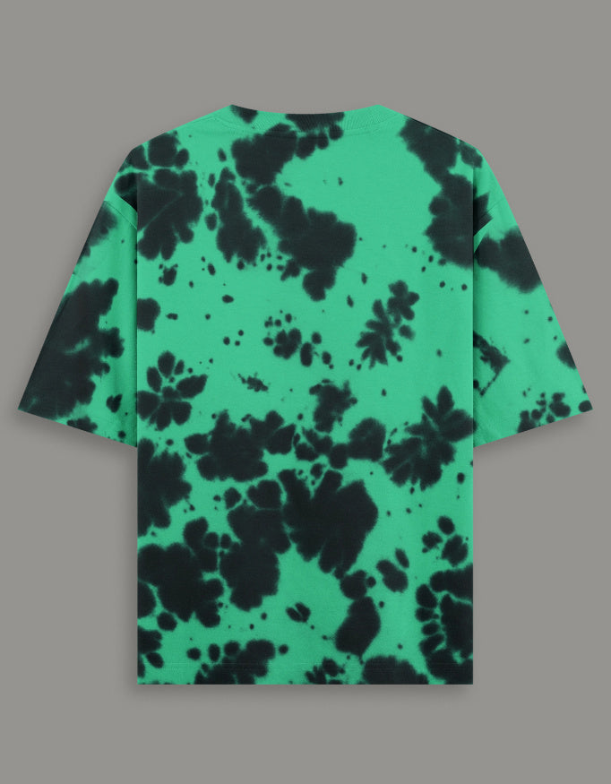 Men & Women Tie Dye Oversized T-Shirt-Black & Green Color- White Bear