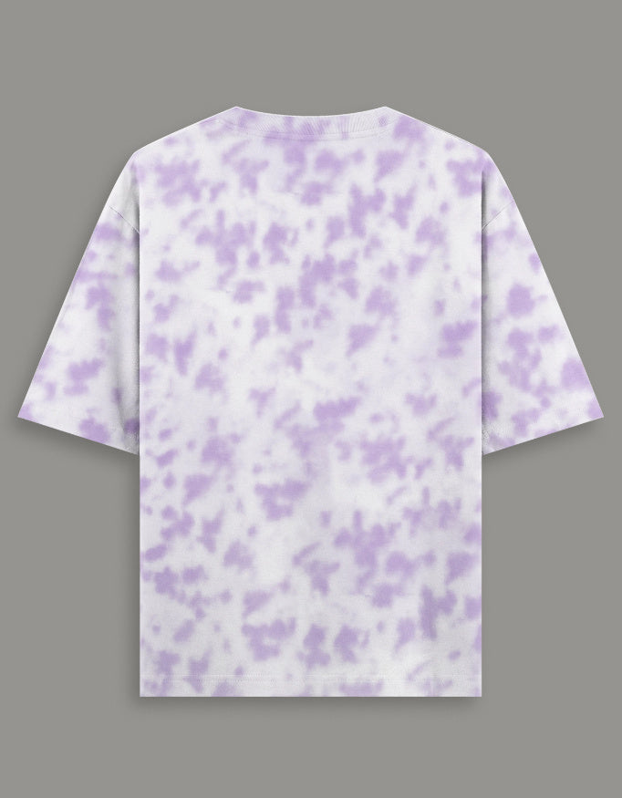 Men & Women Tie Dye Oversized T-Shirt-Lavender & White Color- White Bear