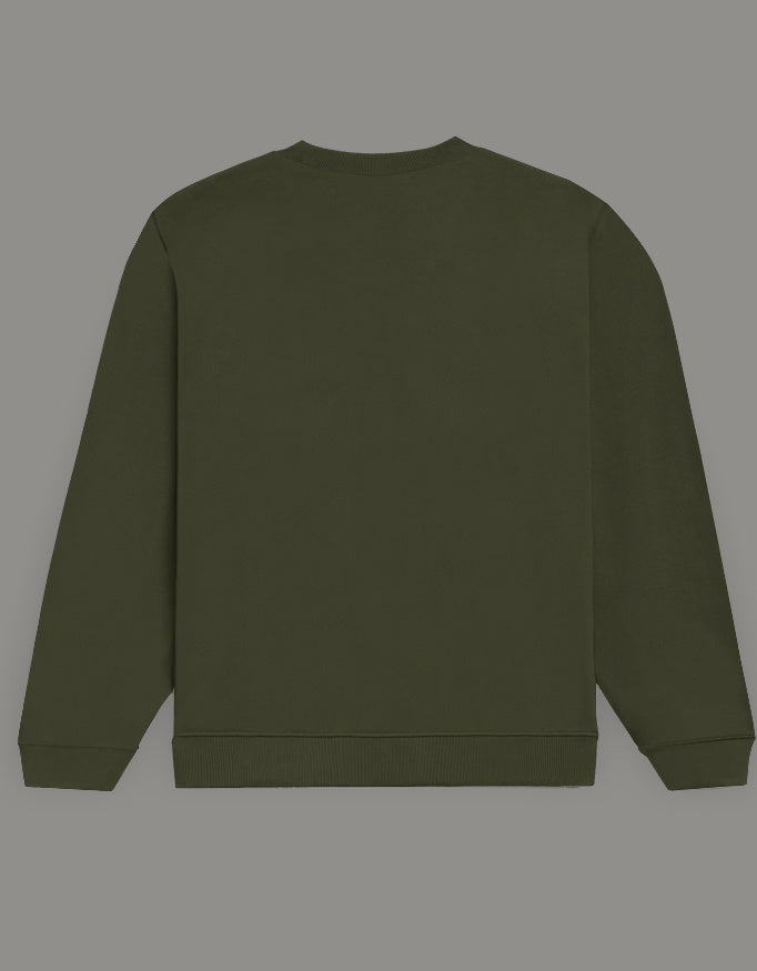 Men & Women Oversized Printed Sweatshirt- Olive Green Color- White Bear