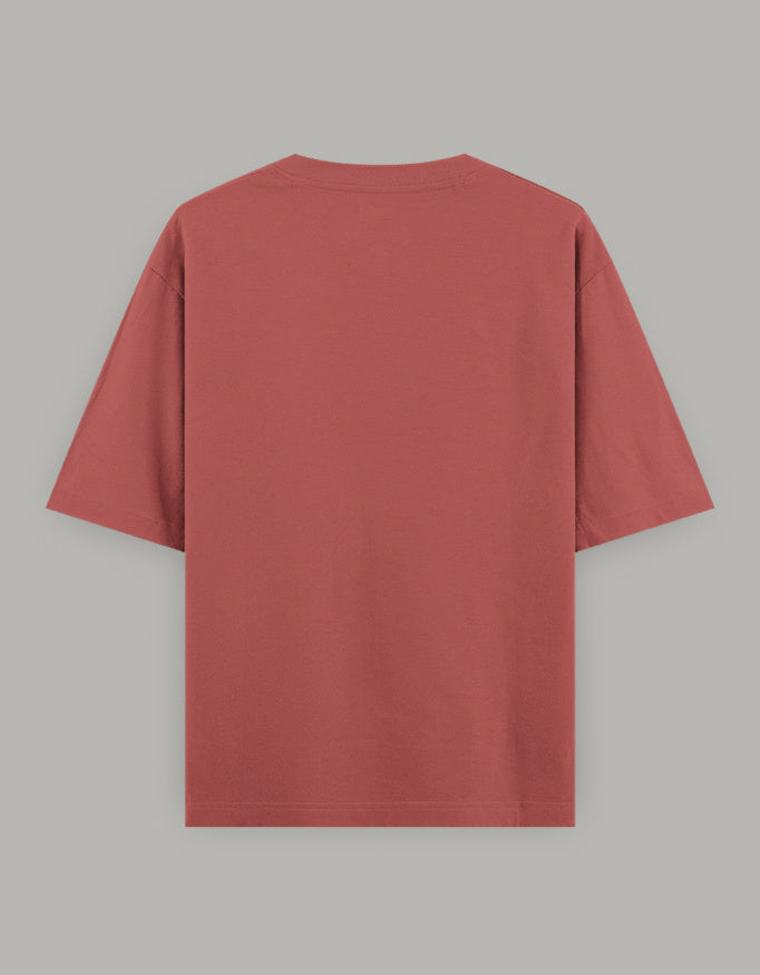 Men & Women Oversized Printed Crew Neck T-Shirt - Coral Color - White Bear