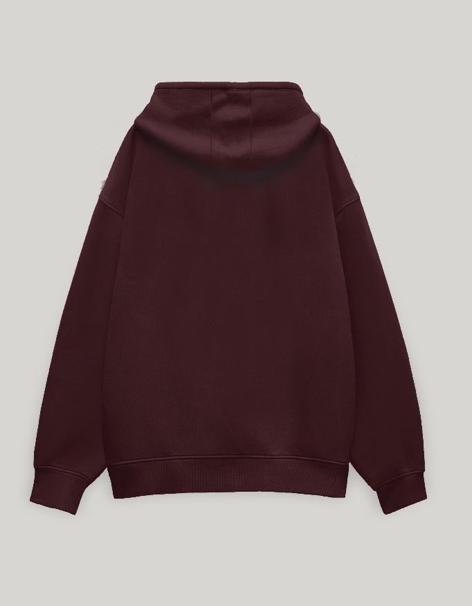 Unisex Oversized Hoodie-Maroon Color-White Bear