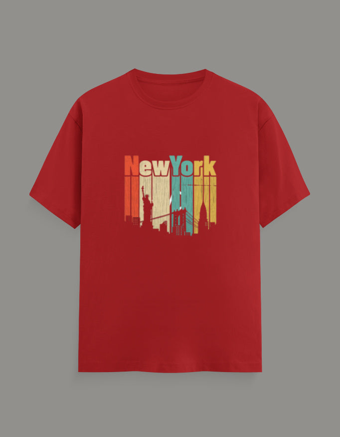Men & Women Printed Crew T-Shirt-Red Color-White Bear