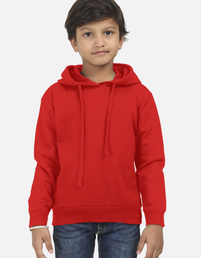 Kids Solid Red Hoodie-Red Color-White Bear