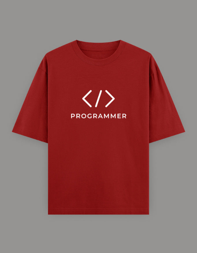 Unisex Oversized Printed T-Shirt for Programmers - Red Color -White Bear