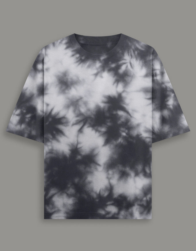 Men & Women Tie Dye Oversized T-Shirt-Black & White Color- White Bear