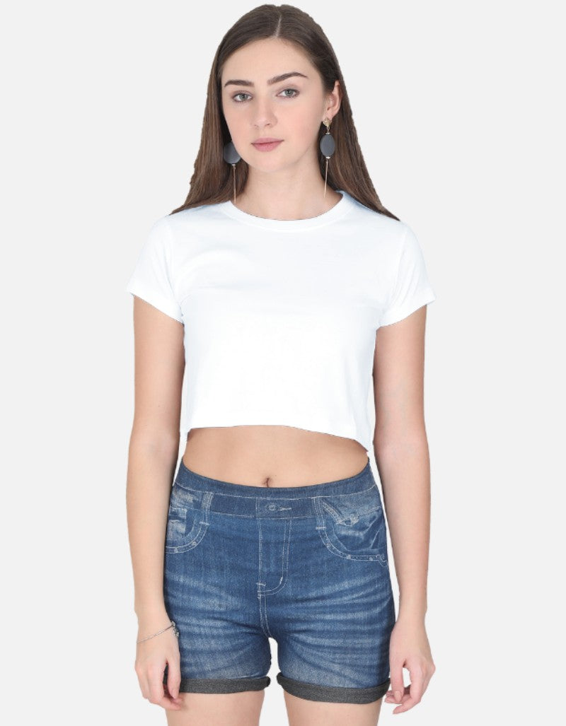 Women solid Crop Top-White color-White Bear