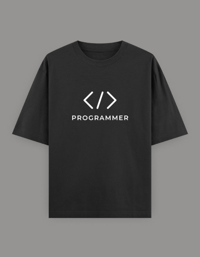 Unisex Oversized Printed T-Shirt for Programmers - Black Color -White Bear