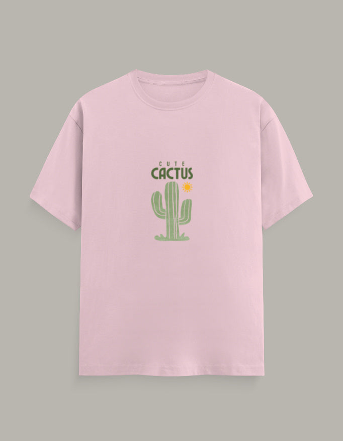 Women Cactus Printed T-Shirt-Pink Color- White Bear