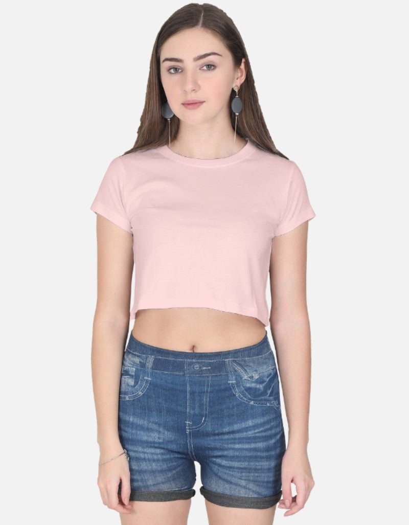 Women solid Crop Top-Baby Pink color-White Bear