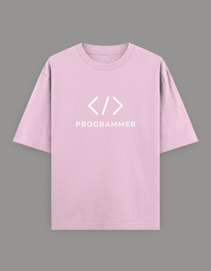 Unisex Oversized Printed T-Shirt for Programmers - Pink Color -White Bear