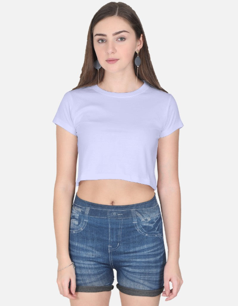 Women solid Crop Top-Lavender color-White Bear