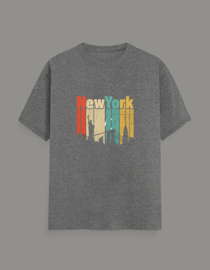 Men & Women Printed Crew T-Shirt-Grey Color-White Bear