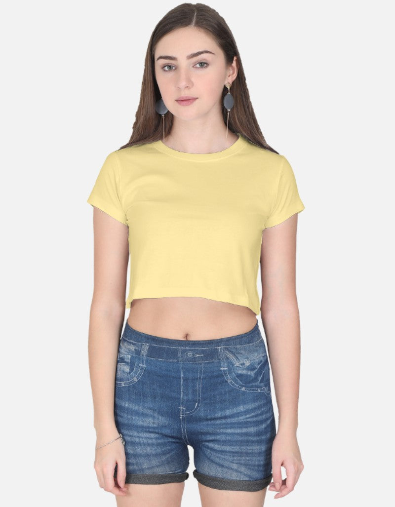 Women solid Crop Top-Beige color-White Bear