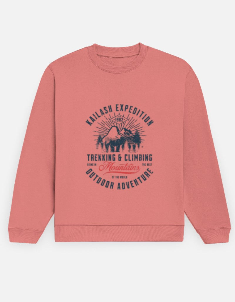 Unisex Printed Sweatshirt-Coral Color-White Bear