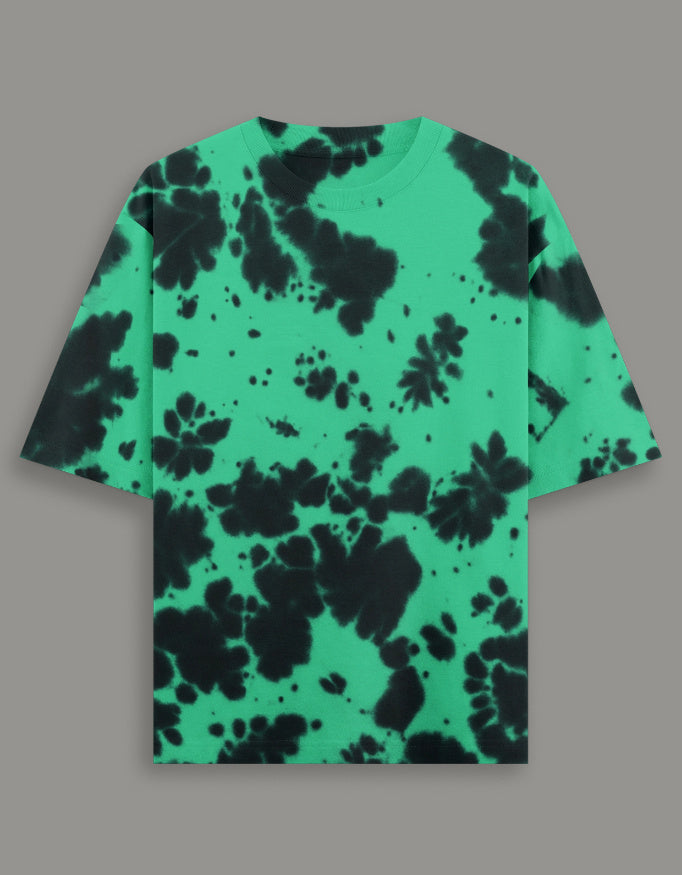 Men & Women Tie Dye Oversized T-Shirt-Black & Green Color- White Bear