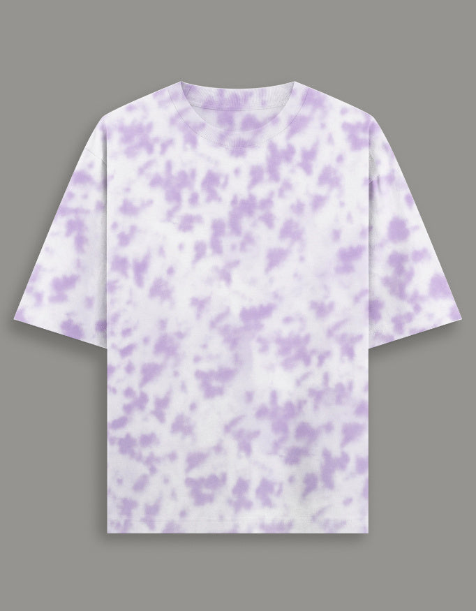 Men & Women Tie Dye Oversized T-Shirt-Lavender & White Color- White Bear