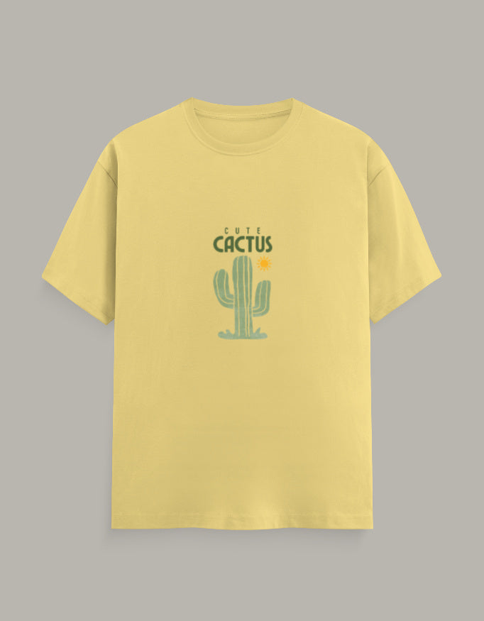 Women Cactus Printed T-Shirt-Yellow Color- White Bear