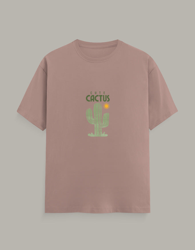 Women Cactus Printed T-Shirt-Mushroom Color- White Bear