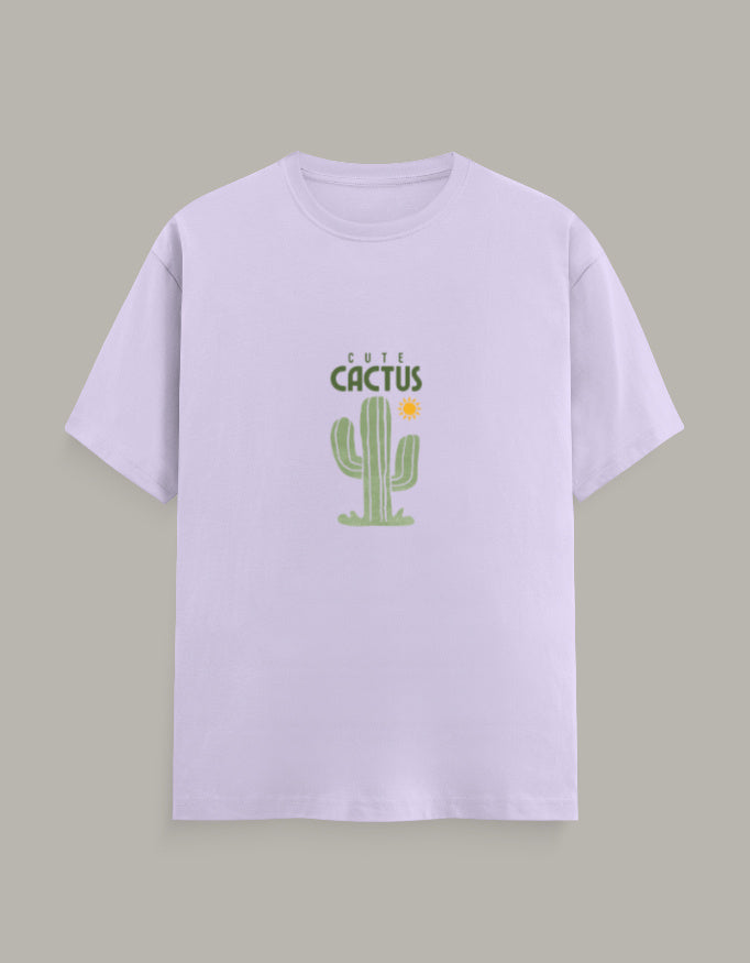 Women Cactus Printed T-Shirt-Lavender Color- White Bear