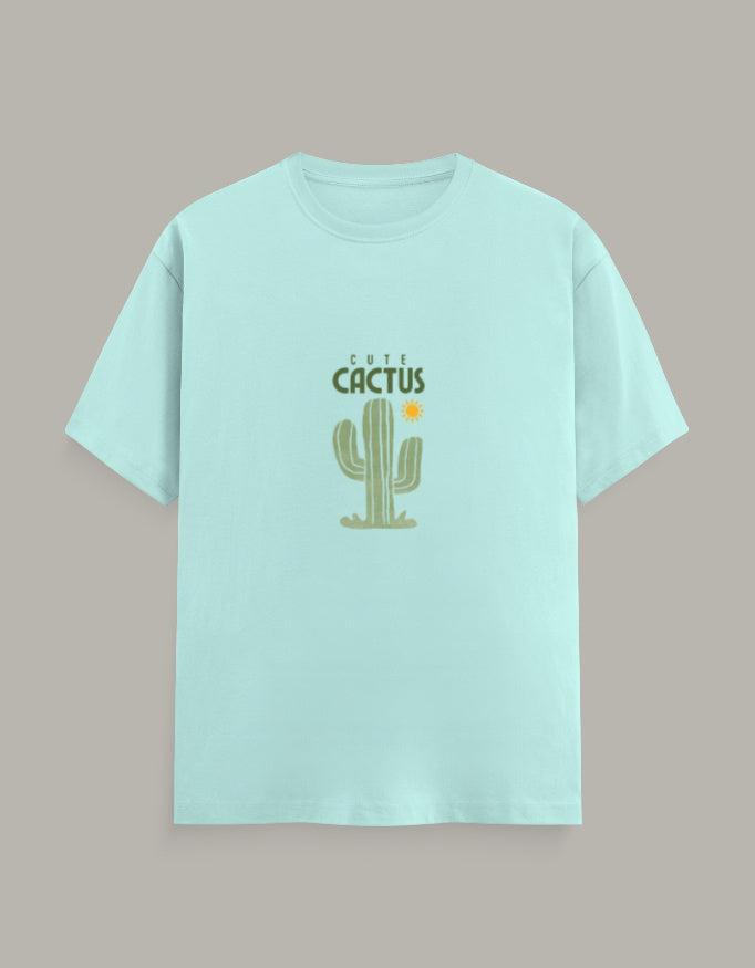 Women Cactus Printed T-Shirt-Mint Color- White Bear