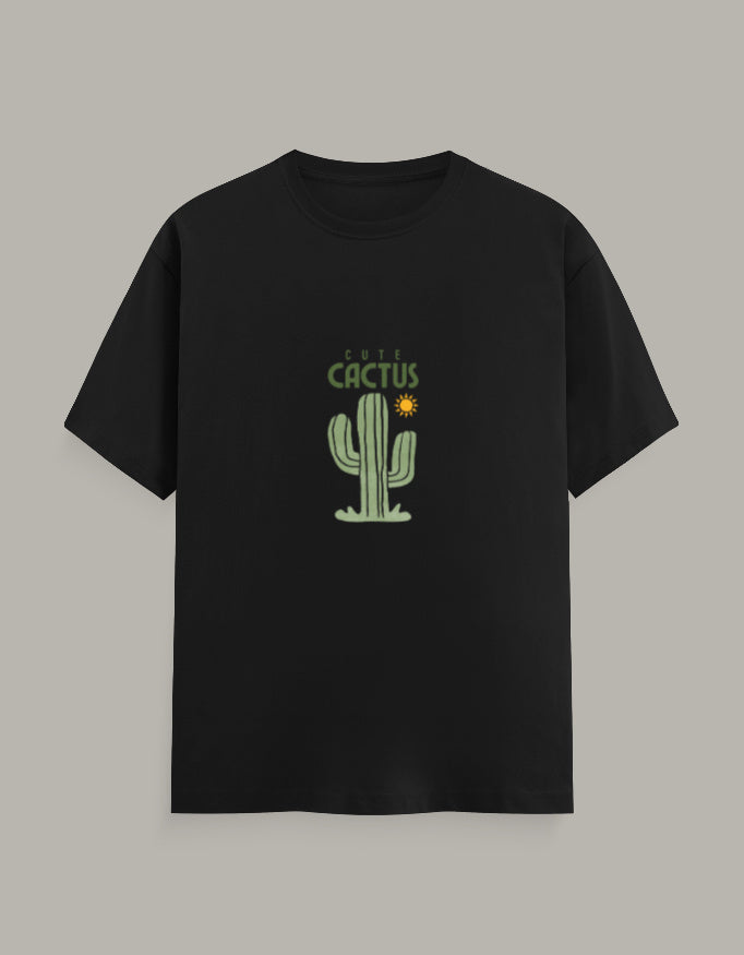 Women Cactus Printed T-Shirt-Black Color- White Bear
