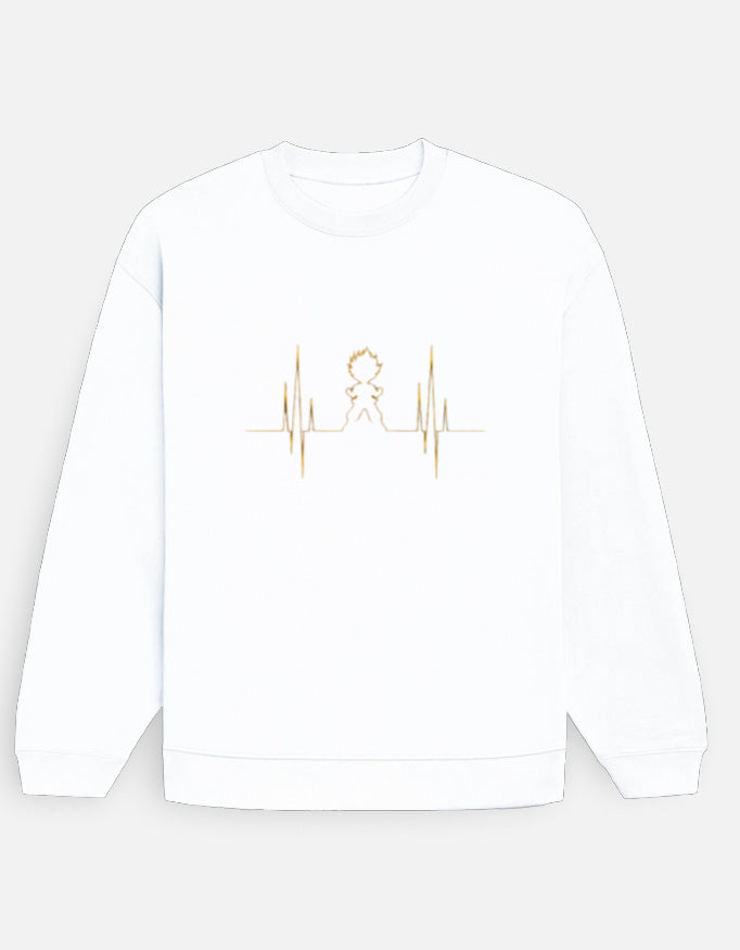 White sweatshirt with gold design on a white background