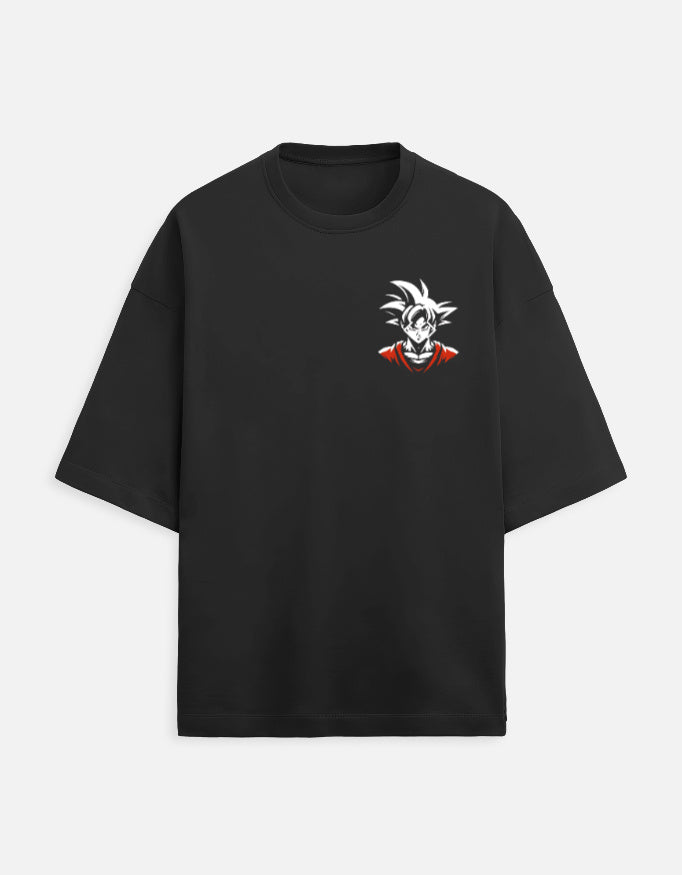 Men Terry Oversized Goku Printed Tee- Black Color- White Bear