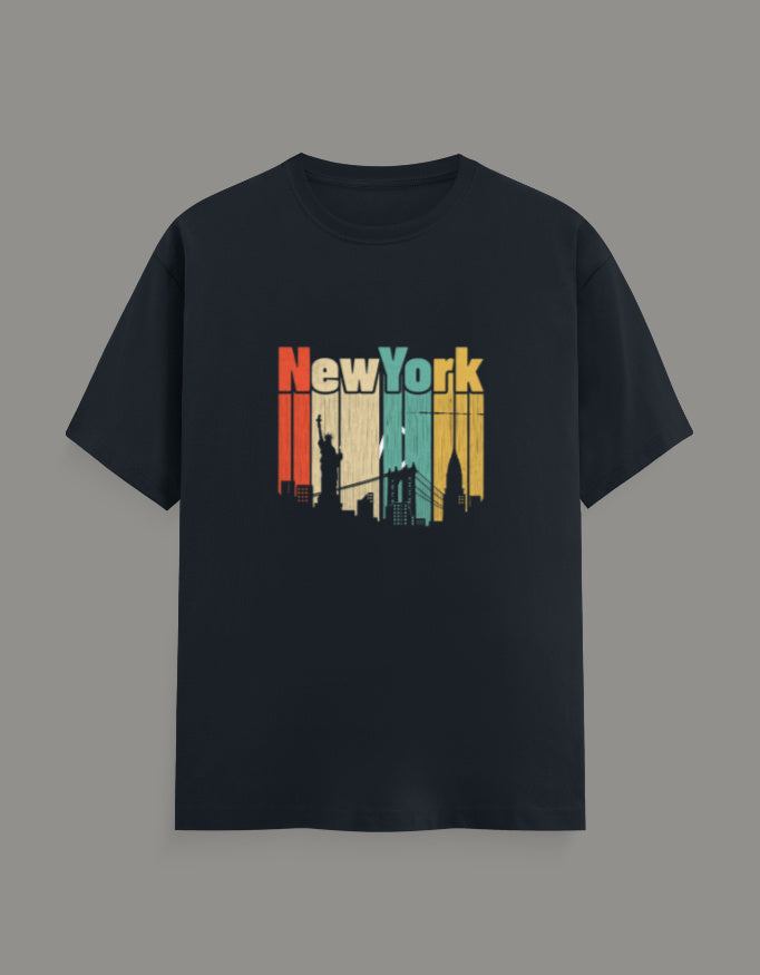 Men & Women Printed Crew T-Shirt-Navy Blue Color-White Bear