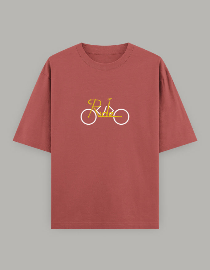 Men & Women Oversized Printed Crew Neck T-Shirt - Coral Color - White Bear