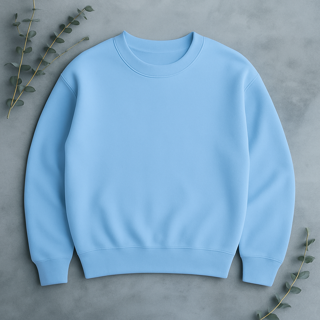 Unisex Solid Sweatshirt- Blue Color- White Bear