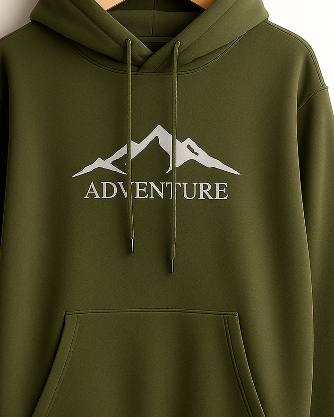 Unisex Full Sleeve Hooded Sweatshirt-olive green Color-White Bear