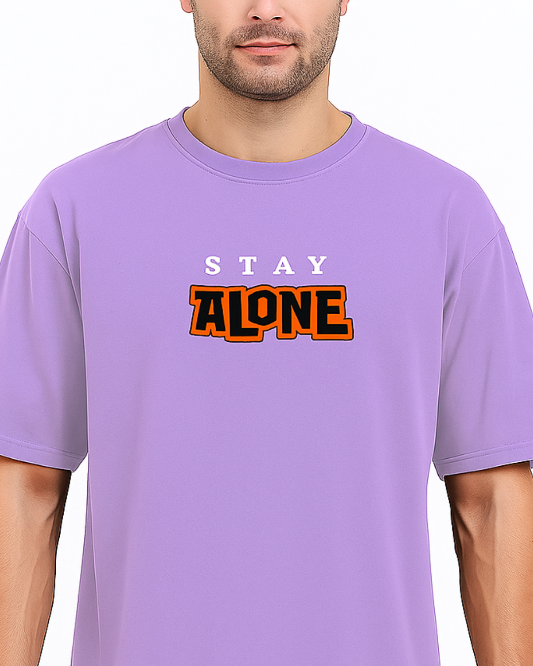 Unisex Oversized Standard Printed Round Neck Cotton T-Shirt-LAVENDER Color-White Bear