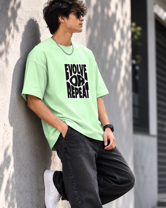 mint green Evolve or Repeat oversized 260 GSM Terry Knit cotton streetwear T-shirt for men and women from white bear brand