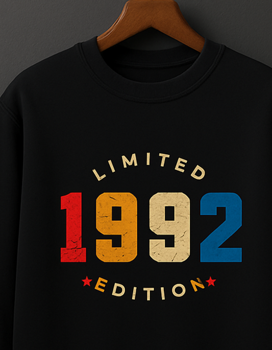 Black sweatshirt with 'LIMITED 1992 EDITION' text