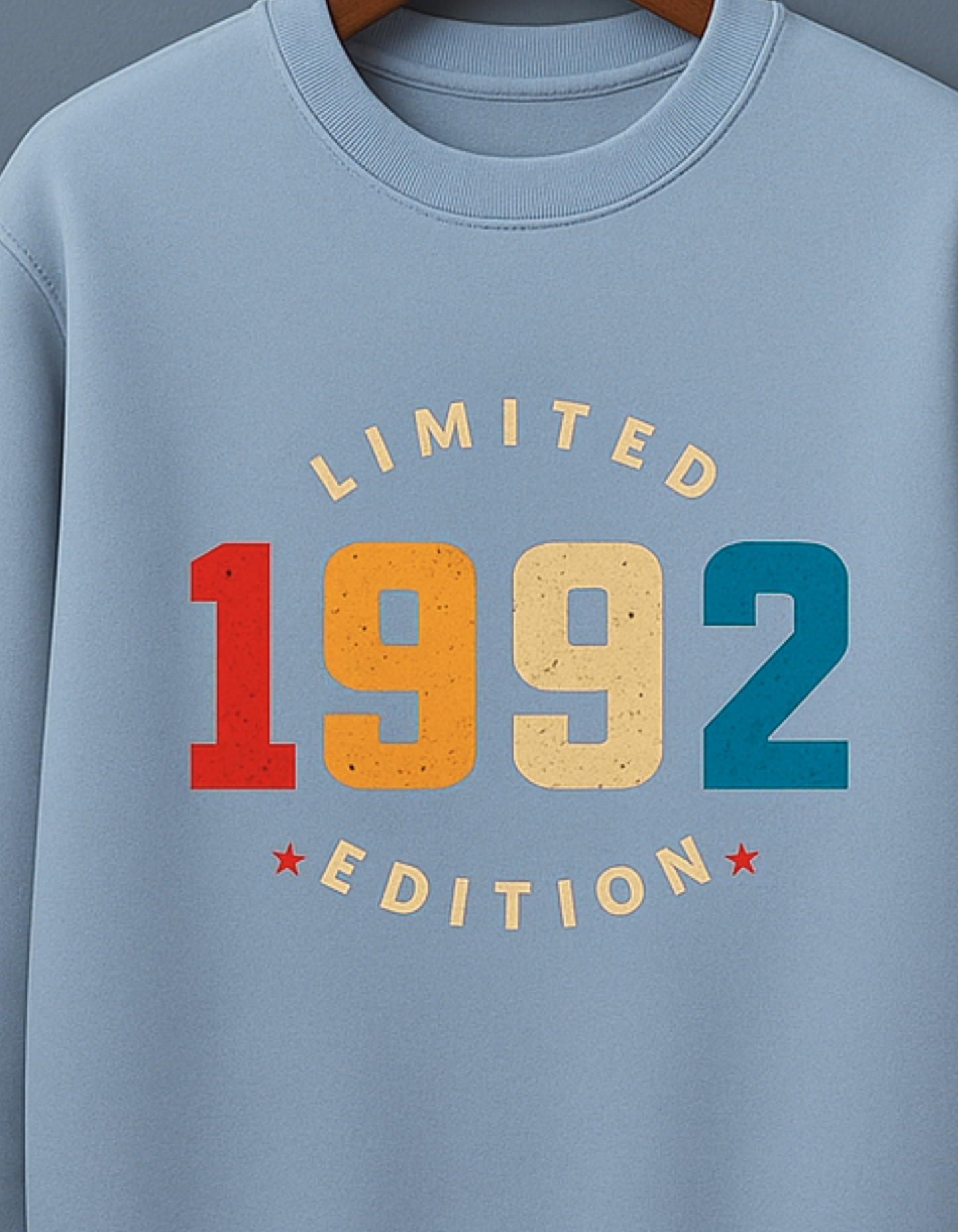 Light blue sweatshirt with 'LIMITED 1992 EDITION' text