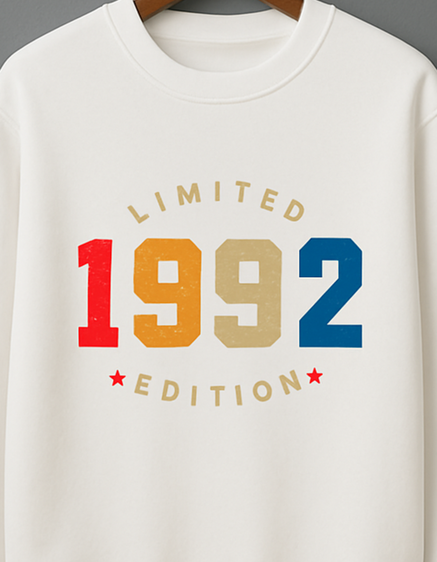 White sweatshirt with 'Limited 1992 Edition' text