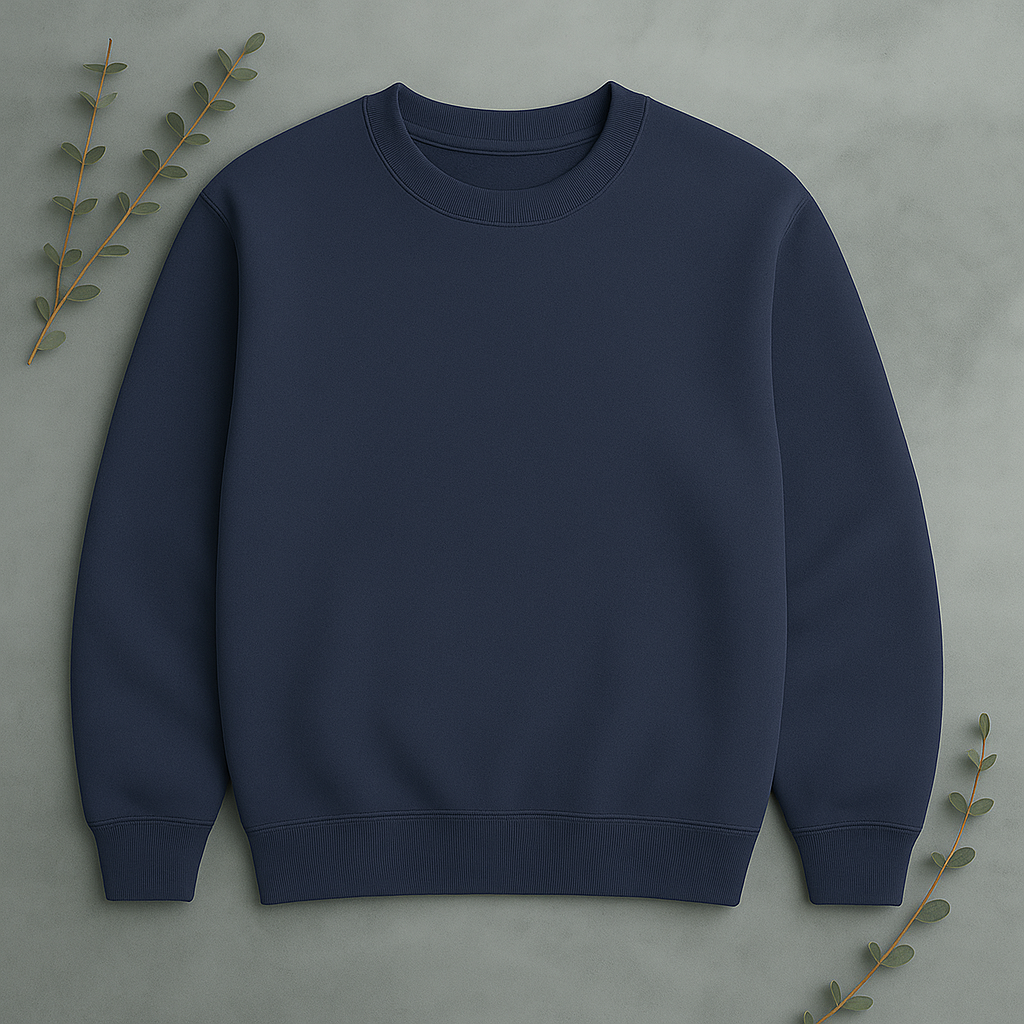 Unisex Solid Sweatshirt- navy blue Color- White Bear