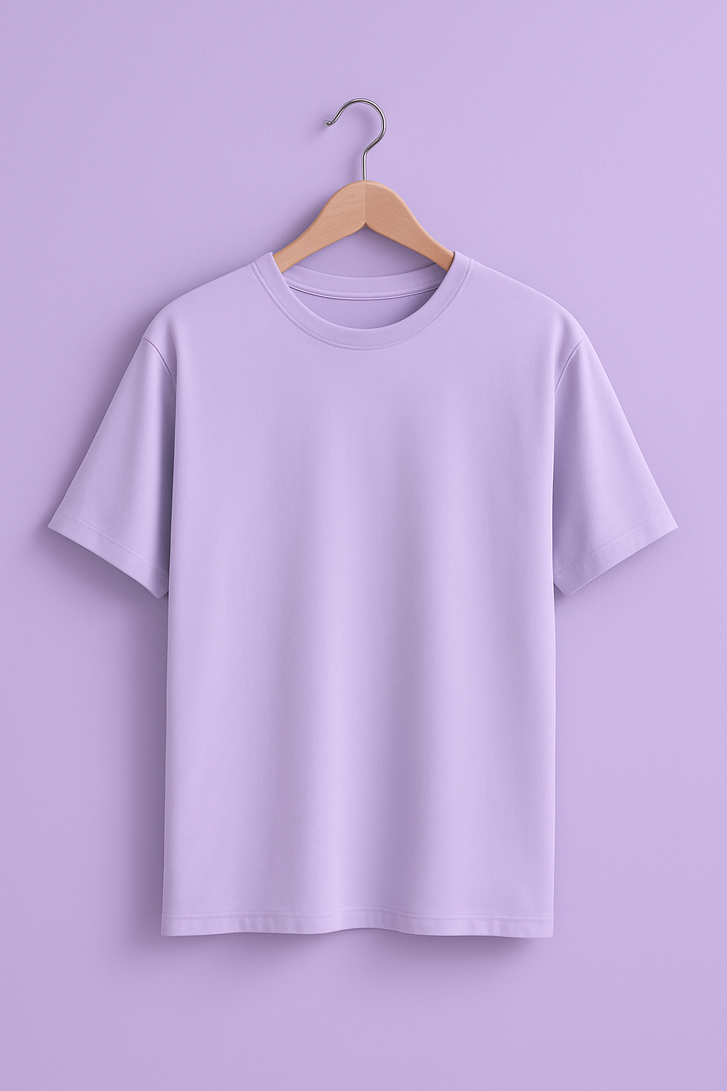 Unisex Classic Crew Solid T-Shirt-Lavender Color-White Bear