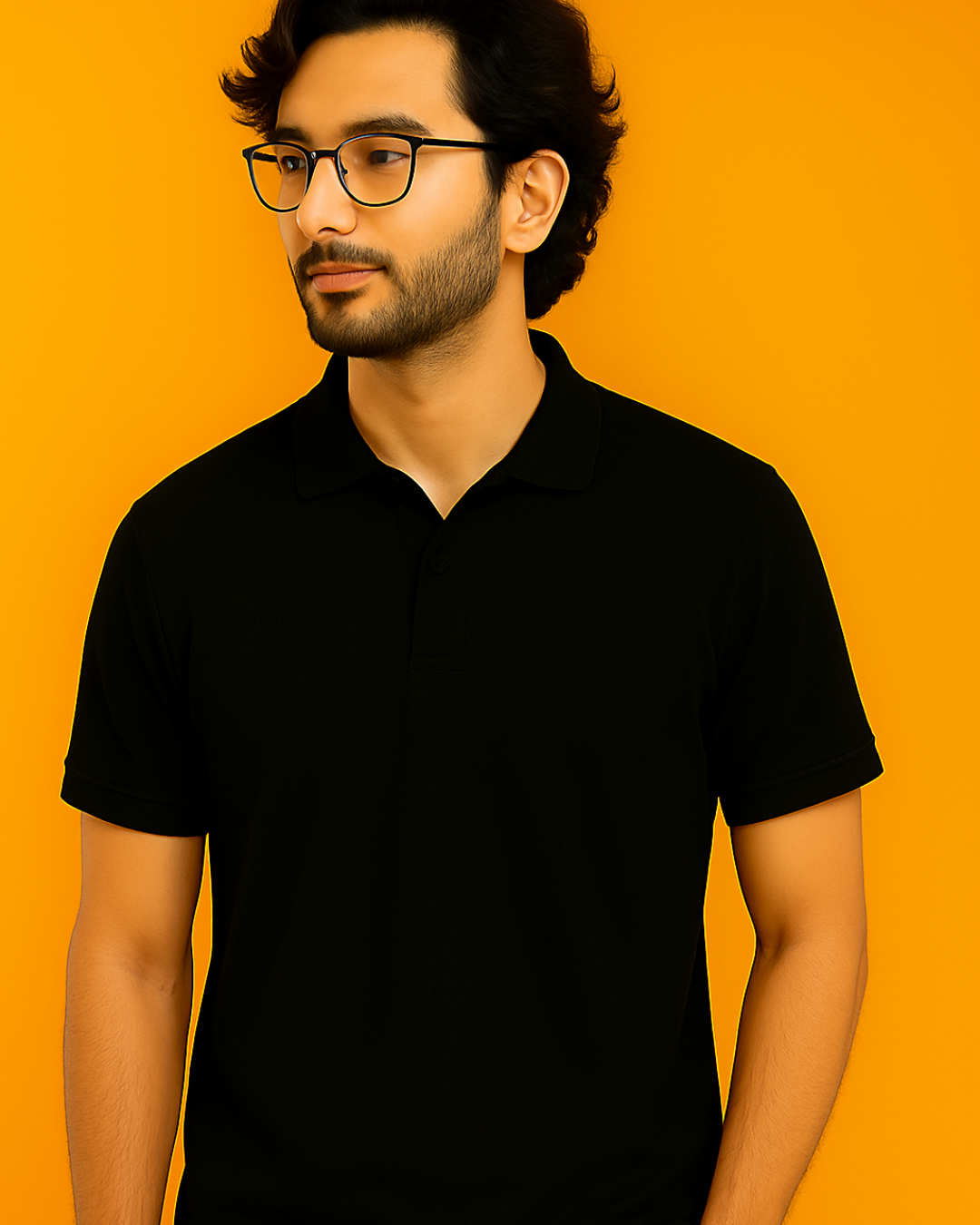 Men Solid Polo Neck T-Shirt-black color